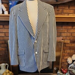 Burton's Vintage Black and White Striped Blazer Union Made 2 Buttons Pockets